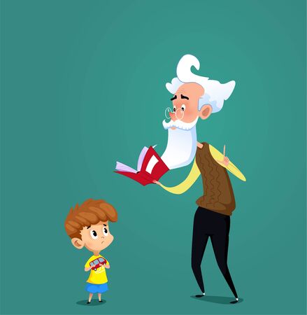 Grandfather proposes to his grandson to read some book. Vectorのイラスト素材