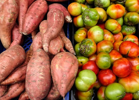 Fruits and vegetables at a farmers marketの写真素材
