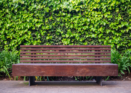 Wooden bench with leaf bottomの写真素材
