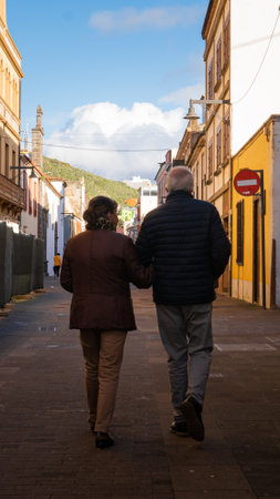 Elderly couple walking togetherの写真素材