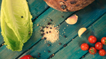 vegetables with fresh organic fruits and vegetable food. healthy diet rustic farmhouse style...