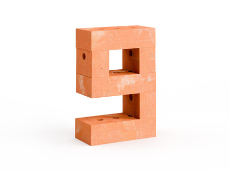 Brick digits CG 3d render on white background.の写真素材