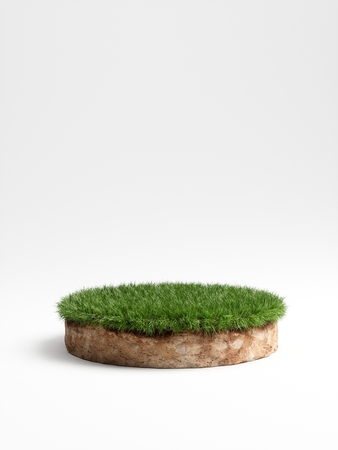 3D Illustration round soil ground cross section with earth land and green grassの写真素材