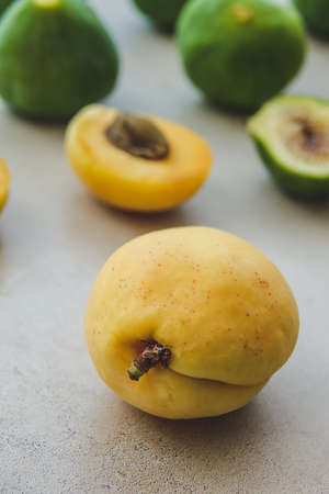 Fresh Seasonal Fruits Nature Apricot and Green Figsの写真素材