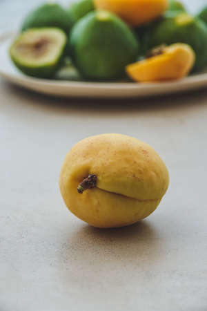 Fresh Seasonal Fruits Nature Apricot and Green Figsの写真素材