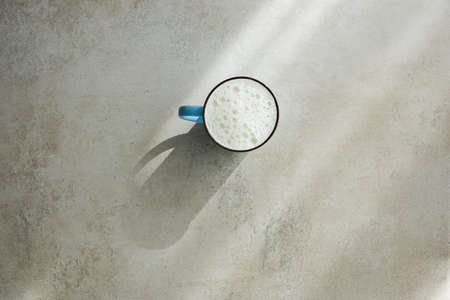 Organic Beverage Soy Milk in Cup Top View Flat Lay Copy Space