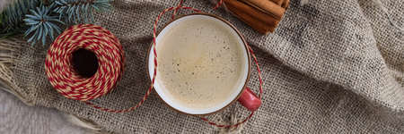 Christmas Beverage with Cinnamon Coffee Top Viewの写真素材