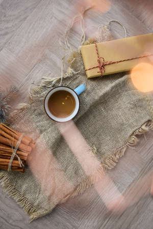 Christmas Beverage Cinnamon Coffee Bokeh Defocused Top View