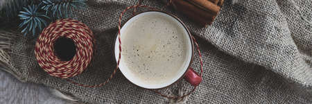 Christmas Beverage with Cinnamon Aroma Top View Close Upの写真素材