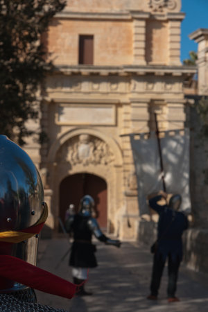 MDINA, MALTA - APRIL 14  Historic battle reenactment in the Medieval Mdina festival in Mdina, Malta on April 14, 2012のeditorial素材