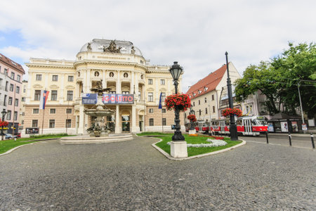 BRATISLAVA, SLOVAKIA - SEP 24  The national theater building in Bratislava, Slovakia on September 24, 2013  Bratislava is the capital and most populous city in Slovakiaのeditorial素材