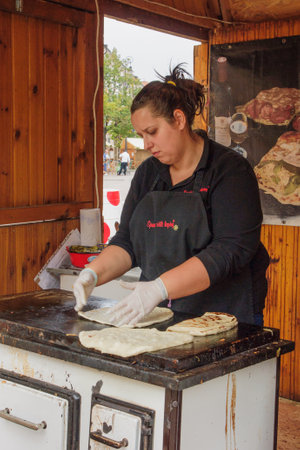 PECS, HUNGARY - SEP 28  Wine and food stalls at the Pecsi Pezsgo Borfesztival in Pecs, Hungary on September 28, 2013  This annual event is the biggest wine festival in Pecsのeditorial素材