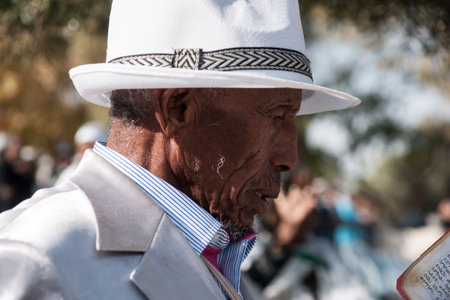 JERUSALEM - OCT 31  Ethiopian Jewish man prays at the Sigd - Oct  31, 2013 in Jerusalem, Israel  The Sigd is an annual holyday of the Ethiopian Jews のeditorial素材