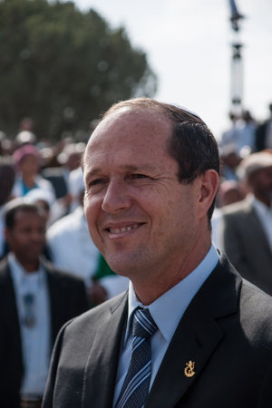 JERUSALEM - OCT 31  Nir Barkat, Mayor of Jerusalem arrives to the Sigd Celebration - Oct  31, 2013 in Jerusalem, Israel  The Sigd is an annual holyday of the Ethiopian Jews のeditorial素材