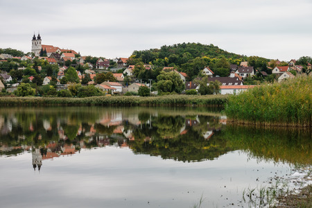 The inner lake and Tihany village, Hungaryの写真素材