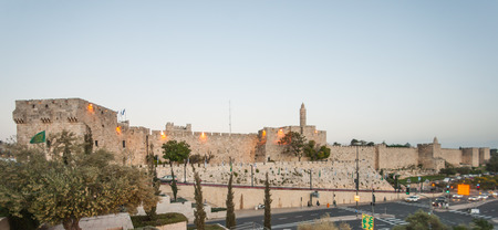 The walls of the old city of Jerusalem  South of Jaffa gate, the Tower of David  Jerusalem, Israelの写真素材