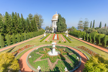 The Bahai gardens and temple, on the slopes of the Carmel Mountain, in Haifa, Israelの写真素材