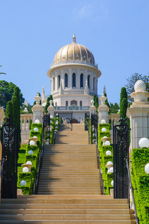 The Bahai gardens and temple, on the slopes of the Carmel Mountain (view from below), in Haifa, Israelの写真素材