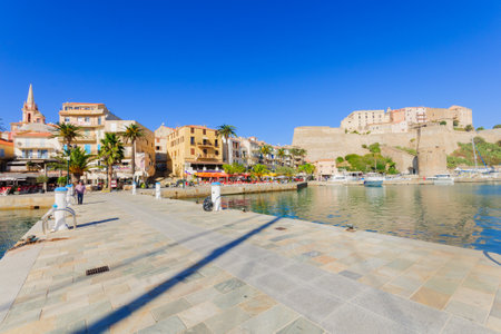CALVI, FRANCE - OCTOBER 18, 2014: Scene of the citadel and the marina in Calvi, The Balagne, Corsica, Franceのeditorial素材