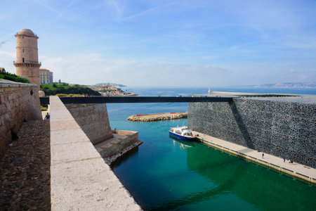 MARSEILLES, FRANCE - OCTOBER 20, 2014: The foot bridge between the MuCEM museum and Fort St-Jean, in Marseilles, Franceのeditorial素材