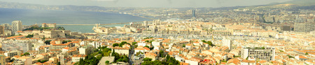 Panoramic view of the Vieux Port (the old port) area in Marseilles, Franceの写真素材