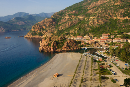 View of the gulf and port of Porto, in Corsica, Franceの写真素材
