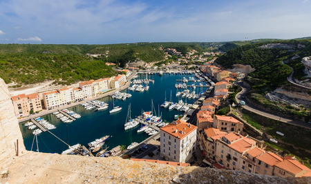 View of the Marina and cliffs, in Bonifacio, Corsica, Franceの写真素材