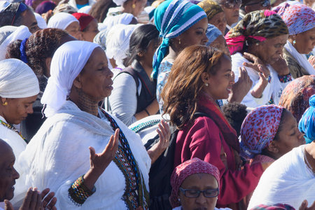 JERUSALEM - NOV 20, 2014: Ethiopian Jewish women pray at the Sigd, in Jerusalem, Israel. The Sigd is an annual holiday of the Ethiopian Jewsのeditorial素材