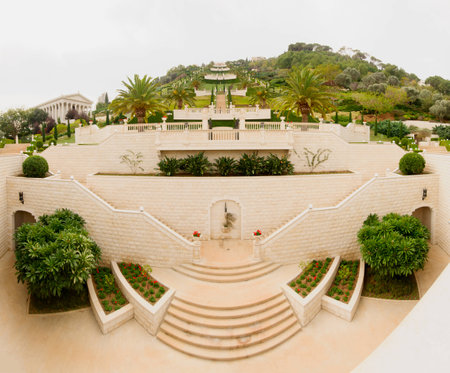 The Bahai gardens and archive building, on the slopes of the Carmel Mountain, in Haifa, Israelのeditorial素材