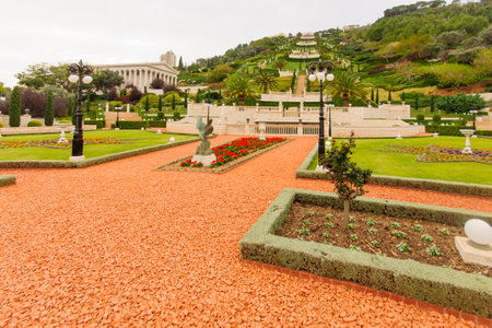 The Bahai gardens and archive building, on the slopes of the Carmel Mountain, in Haifa, Israelのeditorial素材