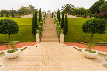 The Bahai gardens and temple, on the slopes of the Carmel Mountain, in Haifa, Israelのeditorial素材