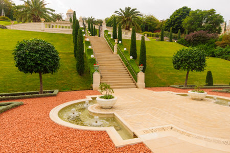 The Bahai gardens and temple, on the slopes of the Carmel Mountain, in Haifa, Israelのeditorial素材