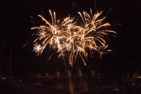 MONTE CARLO, MONACO - JAN 26, 2015: A display Fireworks in Hercule Port as part of the annual Saint Devota celebration, in Monte Carlo, Monaco. Saint Devota is the patron saint of Monaco and Corsicaのeditorial素材