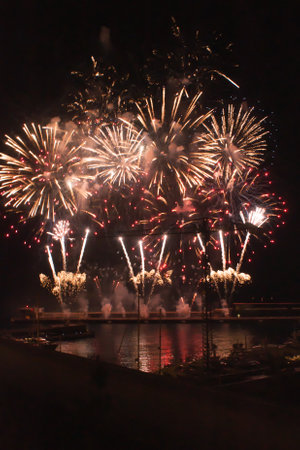 MONTE CARLO, MONACO - JAN 26, 2015: A display Fireworks in Hercule Port as part of the annual Saint Devota celebration, in Monte Carlo, Monaco. Saint Devota is the patron saint of Monaco and Corsicaのeditorial素材
