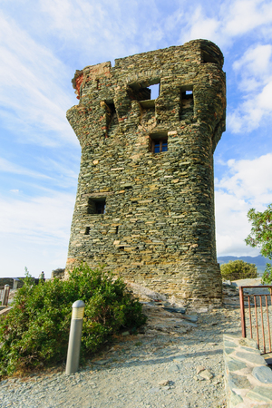 The tower of Nonza (Tour de Nonza), in Cap Corse, Corsica, Franceの写真素材