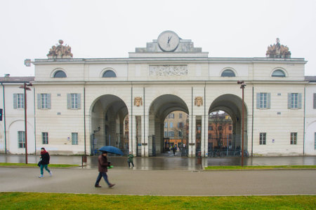MODENA, ITALY - JAN 22, 2015: Scene of Novi Sad Park, with local and tourists in Modena, Emilia-Romagna, Italyのeditorial素材
