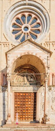 The entrance of the basilica of San Zeno Maggiore, in Verona, Veneto, Italyの写真素材