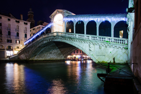 The Rialto Bridge at night. Venice, Veneto, Italyの写真素材