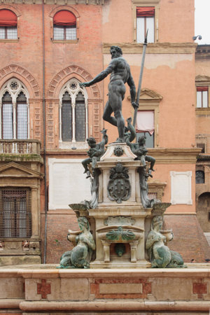 The Fountain of Neptune in Bologna, Emilia-Romagna, Italyの写真素材