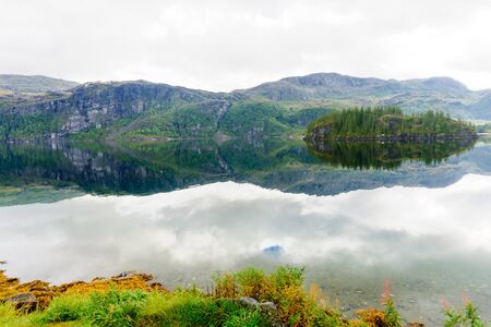 Landscape annd fjord View from road 17 Norway near bronnoysundの写真素材