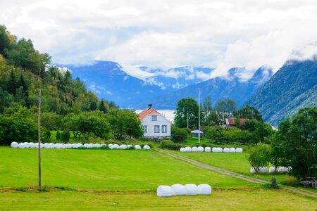 Norwegian countryside in Ornes Norwayの写真素材