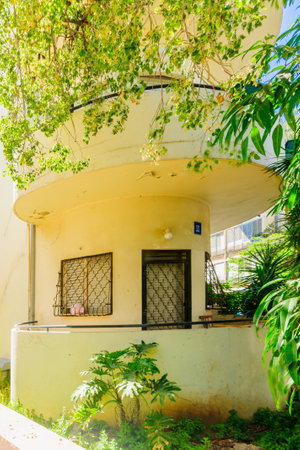 TEL AVIV ISRAEL  MAY 15 2015: A Bauhaus style house in Tel Aviv Israel. The white city of Tel Aviv is a UNESCO a World Cultural Heritage siteのeditorial素材
