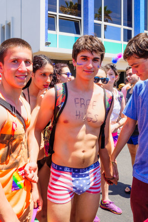 TEL AVIV ISRAEL  JUNE 12 2015: Participants in the pride celebration in TelAviv Israel. Its part of an annual event of the LGBT communityのeditorial素材