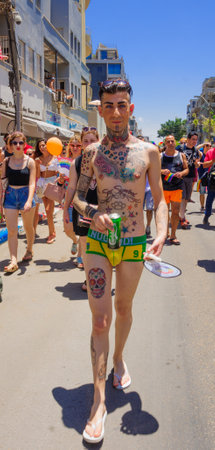 TEL AVIV ISRAEL  JUNE 12 2015: Participant in the pride celebration in TelAviv Israel. Its part of an annual event of the LGBT communityのeditorial素材