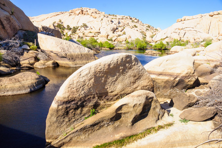 Stream and rocks in Joshua Tree National Park, California, USAの写真素材