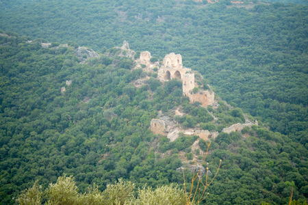 View of the Montfort Castle, a ruined crusader castle in the Upper Galilee region in northern Israelの写真素材