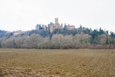 View of the town Castell'Arquato and the Rocca Viscontea Visconti castle. Emilia-Romagna, Italyの写真素材