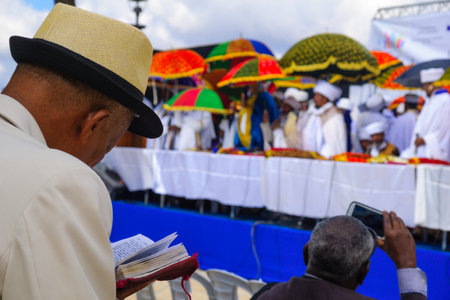 JERUSALEM, ISRAEL - NOVEMBER 11, 2015: Ethiopian Jewish prayers, and the religious leaders Kessim at...
