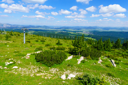Landscape view and a ski lift in Durmitor National Park, Northern Montenegroの写真素材