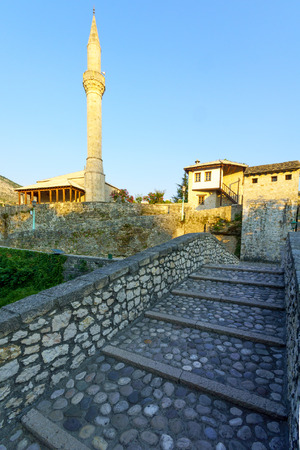 The Crooked Bridge in the old city of Mostar, Bosnia and Herzegovinaの写真素材